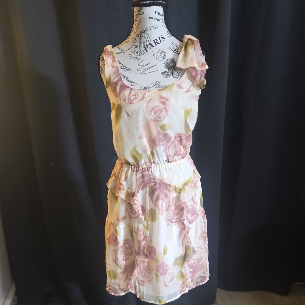 LC Lauren Conrad Cream Dress with Flower Print